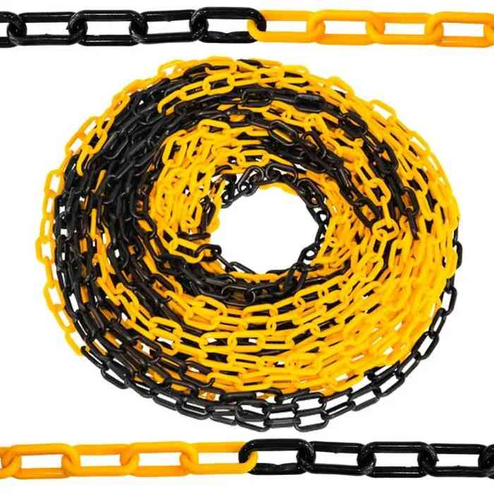 25m Yellow & Black Plastic Chain – 6mm Safety Barrier Roll