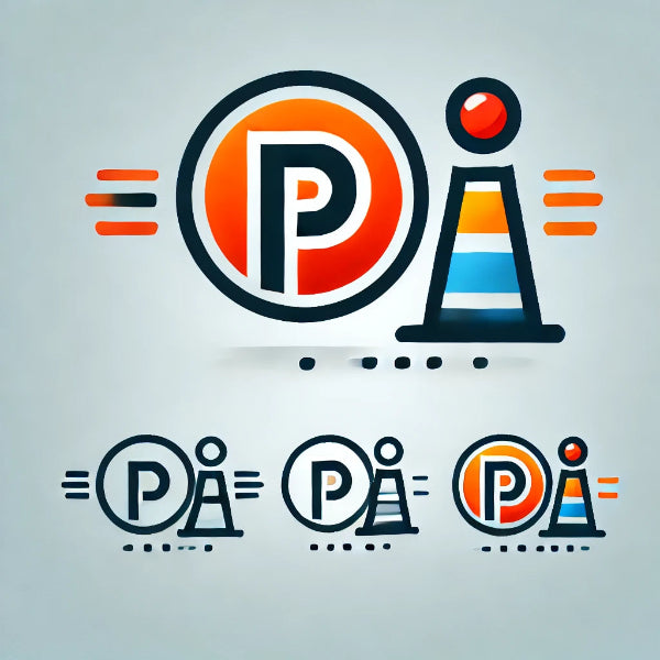 Traffic cone with light logo and parking sign