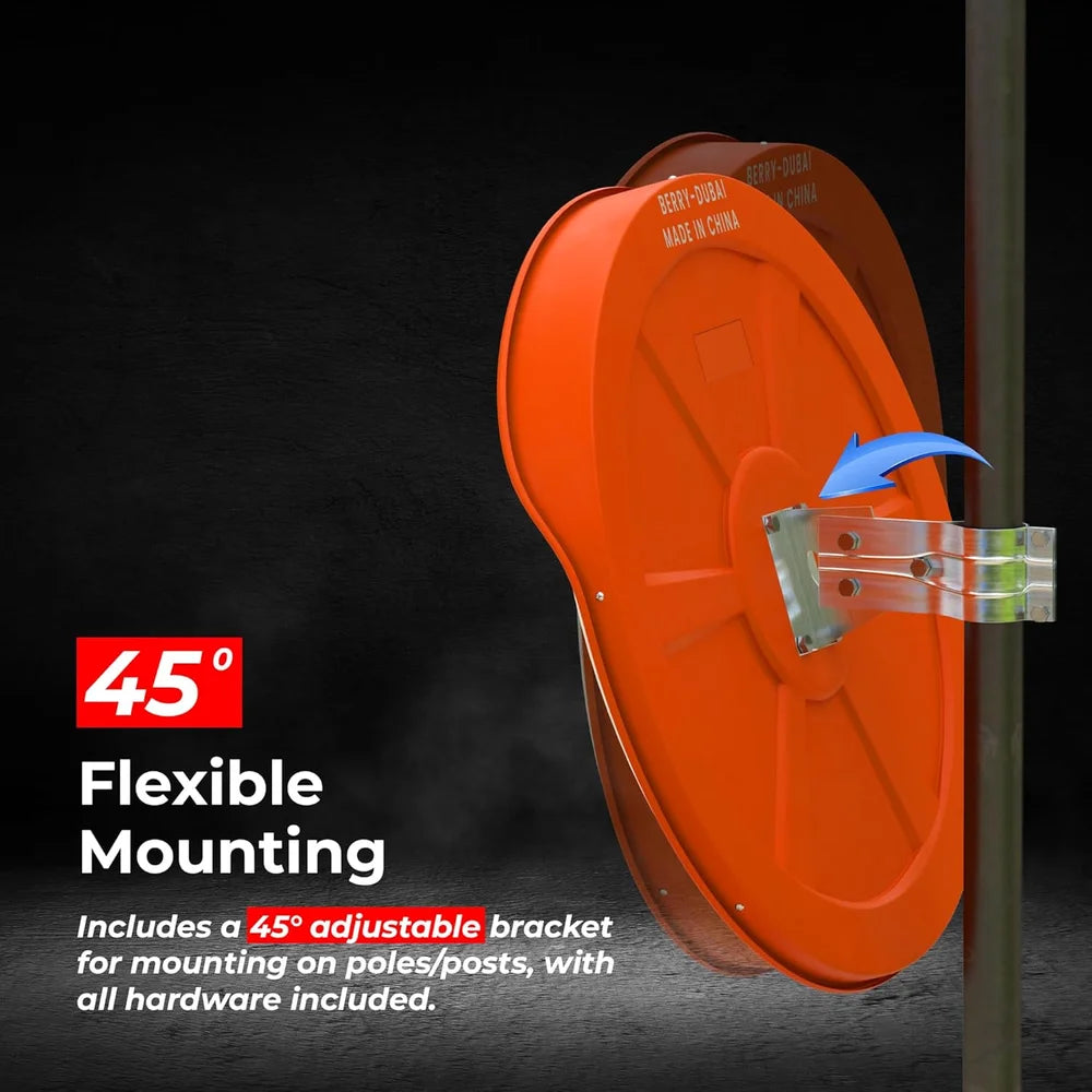 eighty centimeter orange outdoor convex mirror for blind spot awareness and collision prevention
