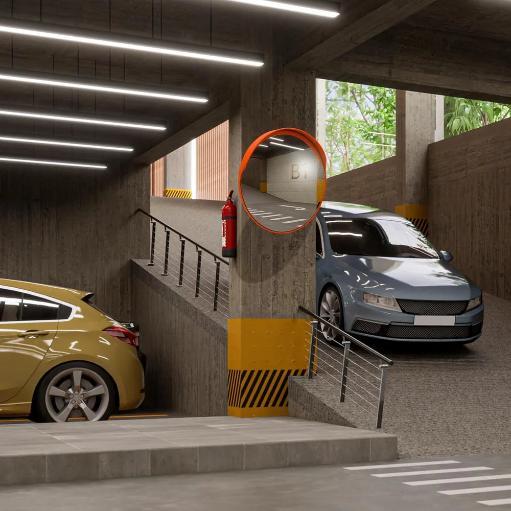 outdoor convex mirror for blind spot safety and traffic awareness