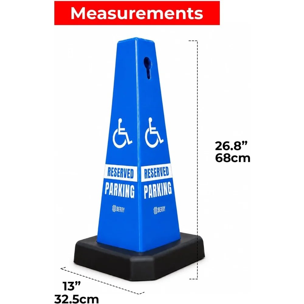 blue disabled parking marker cone with weighted base for secure placement