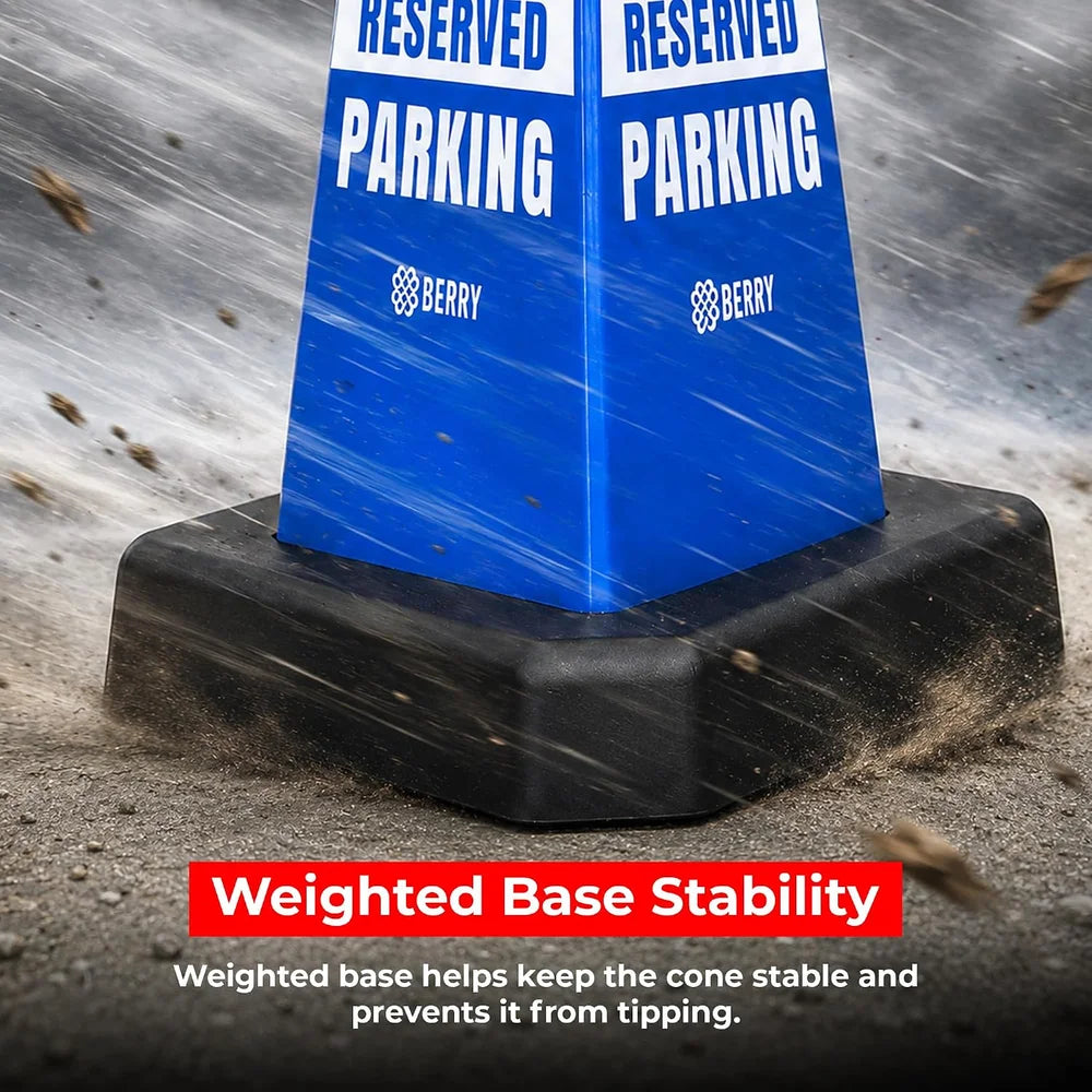 blue commercial disabled parking cone with weighted base for parking facilities
