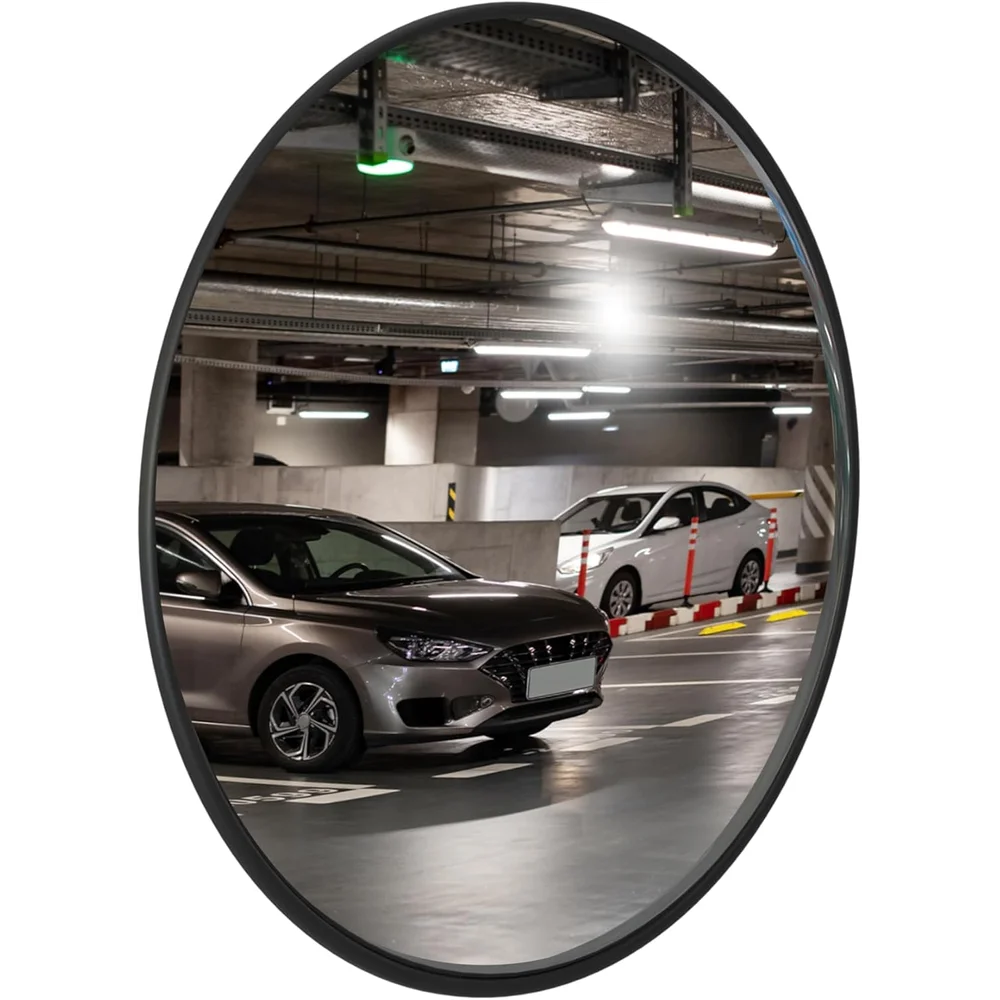 black convex safety mirror with wide angle view for enhanced visibility