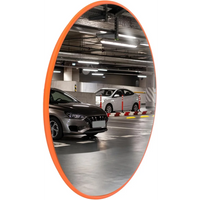 orange convex safety mirror with wide angle view for enhanced visibility