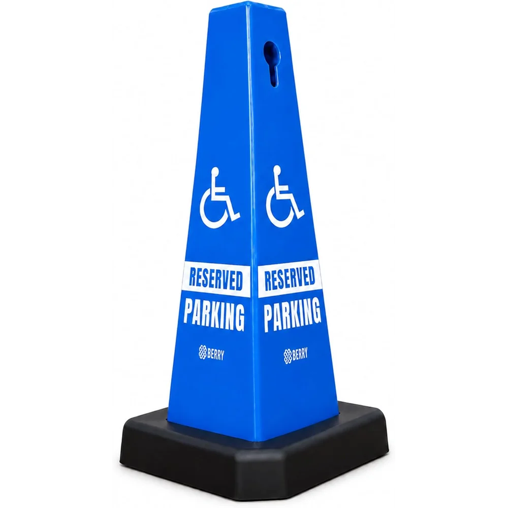 blue disabled parking cone with weighted base for accessible parking areas