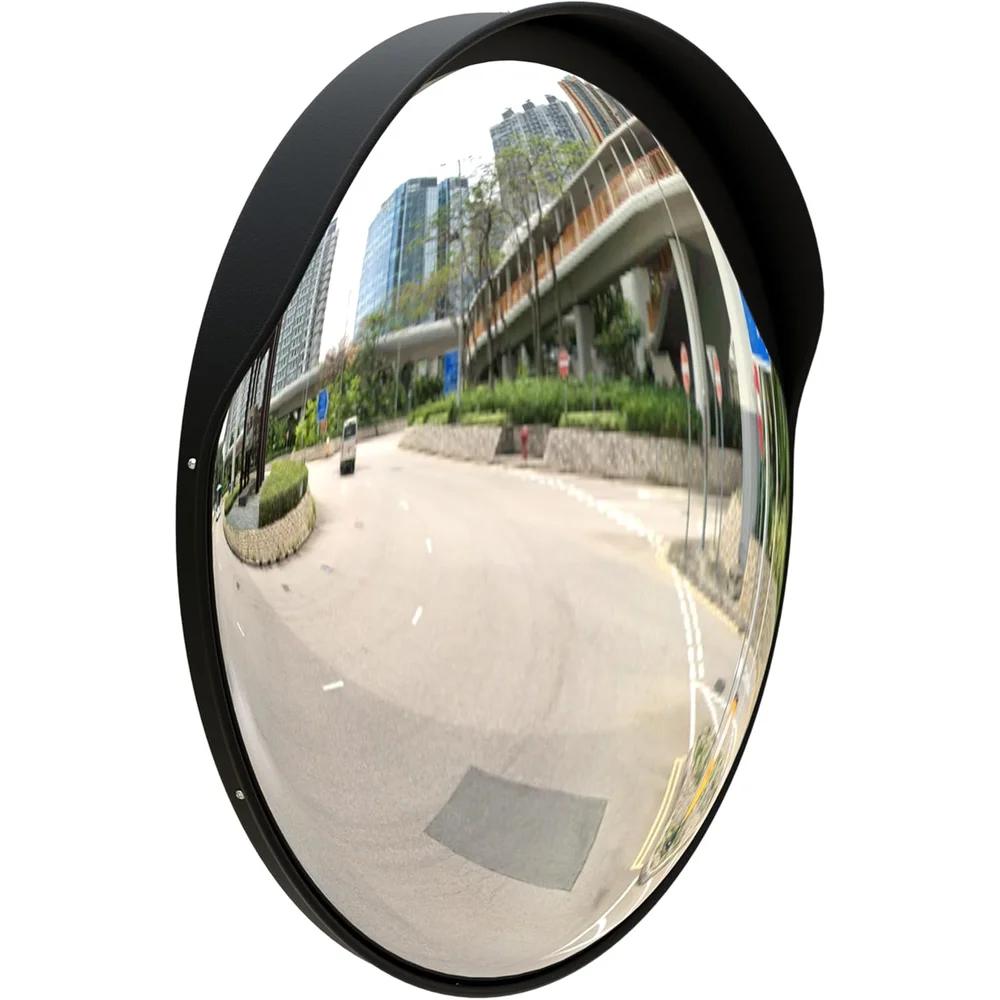 black convex safety mirror for indoor and outdoor facility monitoring and visibility