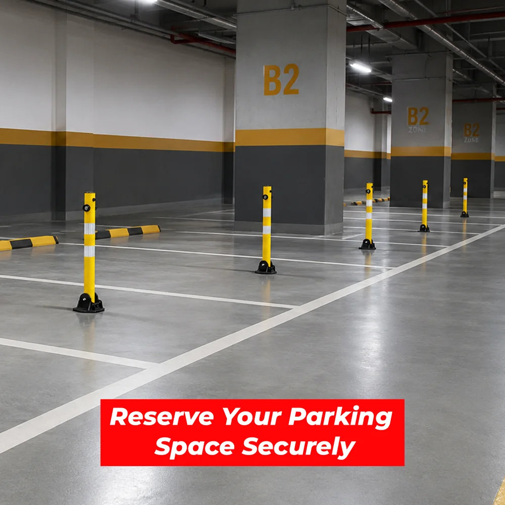 yellow heavy duty parking bollard with reflective finish