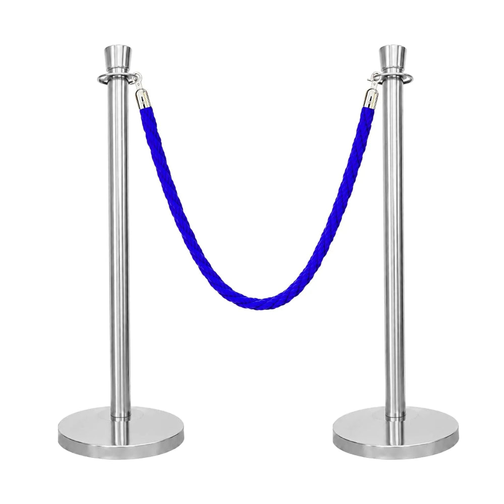 Silver Crowd Control Stanchions 100cm with 1.5m Blue Twisted Rope