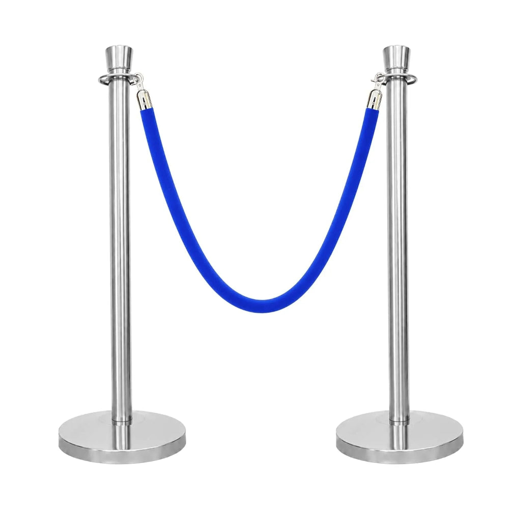 Silver Crowd Control Stanchions 100cm with 1.5m Blue Velvet Rope