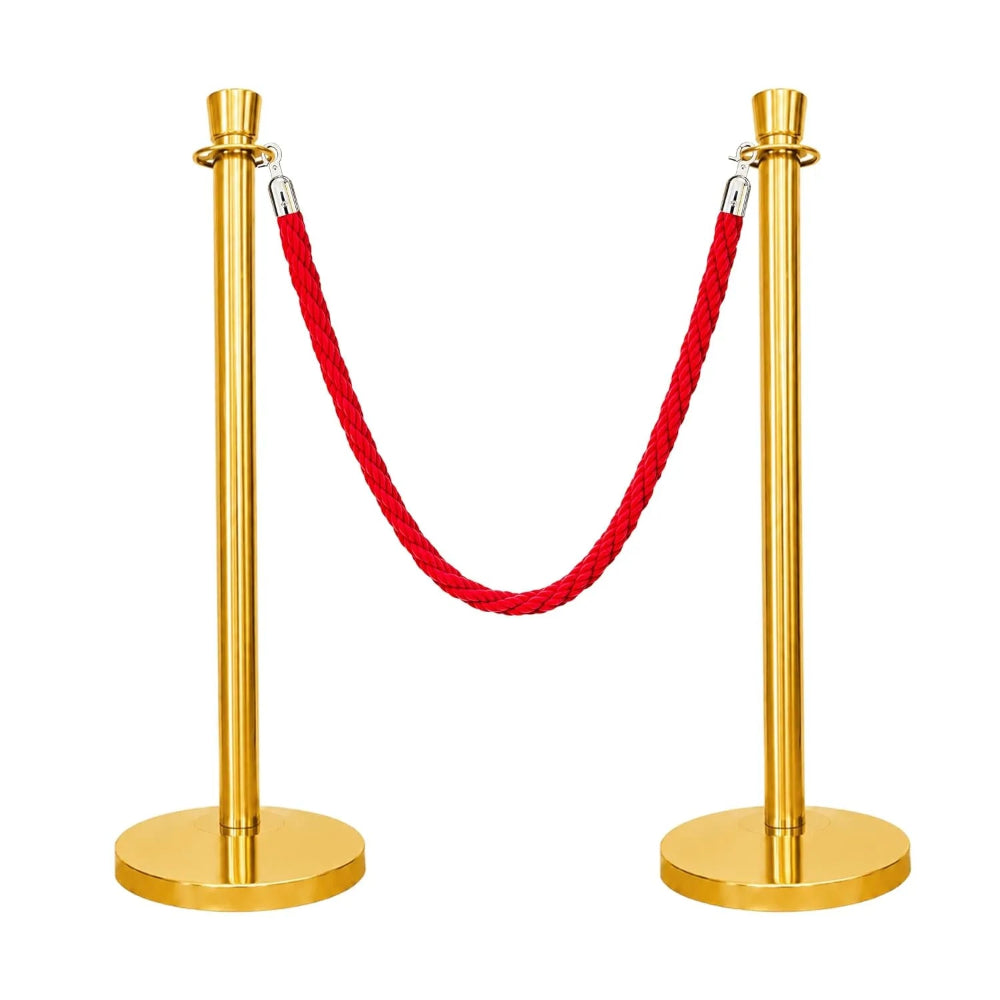 Gold Crowd Control Stanchions 100cm with 1.5m Red Twisted Rope