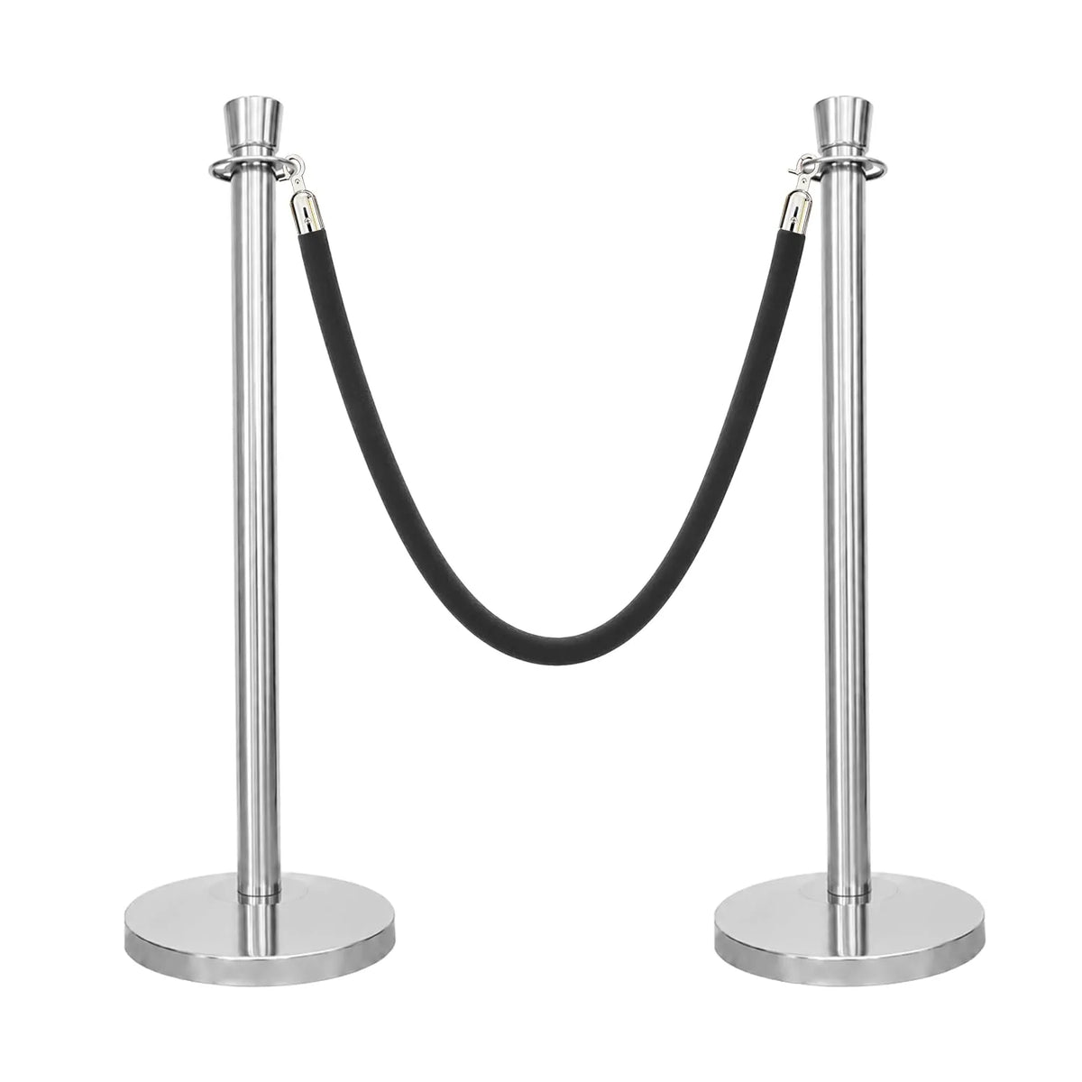Silver Crowd Control Stanchions 100cm with 1.5m Black Velvet Rope