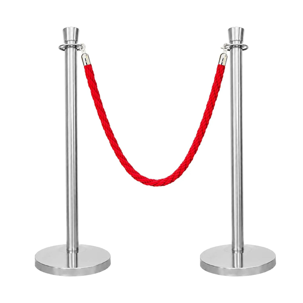 Silver Crowd Control Stanchions 100cm with 1.5m Red Twisted Rope