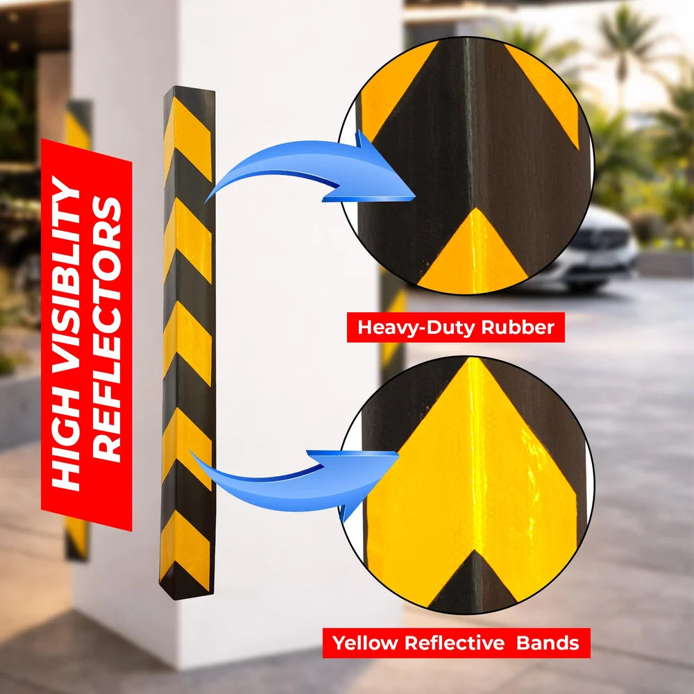 L shape rubber corner guard with reflective strips for wall safety