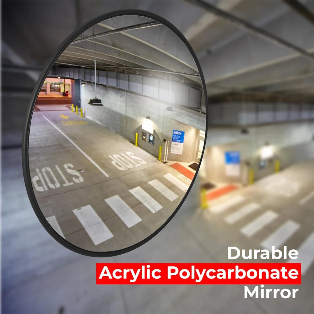 black convex mirror for indoor parking area visibility and security