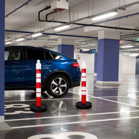 one hundred twenty centimeter red reflective parking control post with chain attachment points