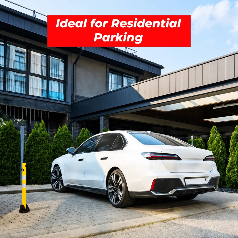 yellow reflective folding parking post for controlled vehicle access