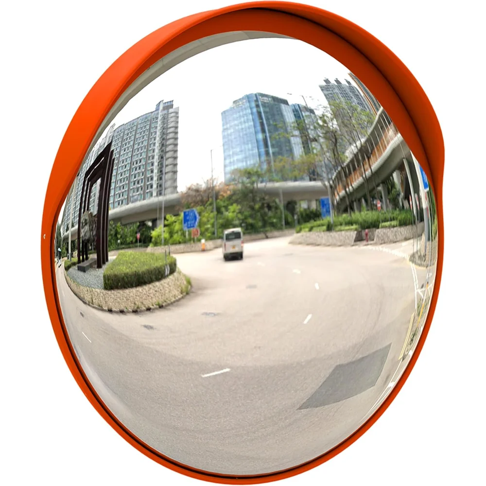 orange outdoor convex safety mirror for roadside visibility and traffic awareness