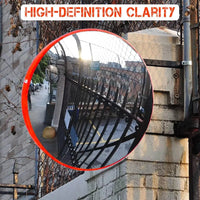 orange convex mirror for warehouse safety and traffic awareness
