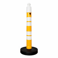 one hundred twenty centimeter red reflective delineator post with sand weighted base, sign socket and chain connection
