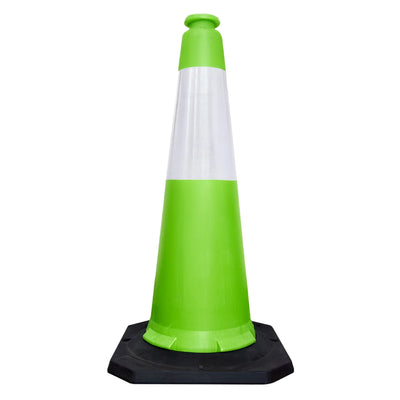 100CM Green Traffic Cone with Black Weighted Base | Reflective Road Safety Cone