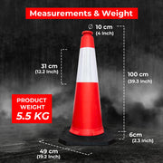 100CM Traffic Safety Cone - Red | Road Cone with Weighted Base