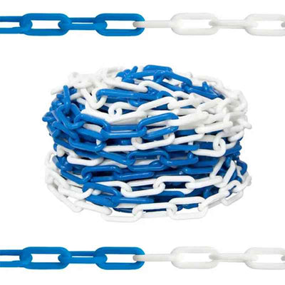 25 Meter 6MM Plastic Chain Blue & White | Safety Barrier Chain for Crowd Control, Parking, Events