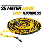 25m Yellow & Black Plastic Chain – 6mm Safety Barrier Roll