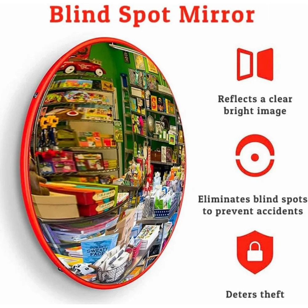 orange convex mirror for improving visibility around large blind corners