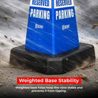 blue commercial disabled parking cone with weighted base for parking facilities