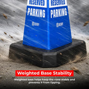 blue commercial disabled parking cone with weighted base for parking facilities