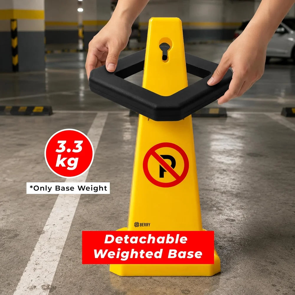 yellow commercial no parking cone with weighted base for parking facilities
