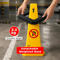 yellow commercial no parking cone with weighted base for parking facilities