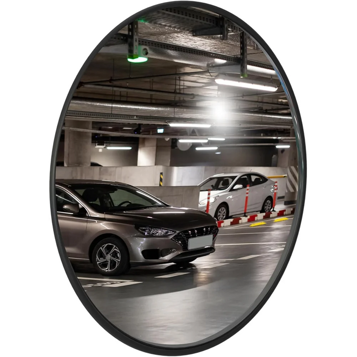 black convex safety mirror with wide angle view for enhanced visibility