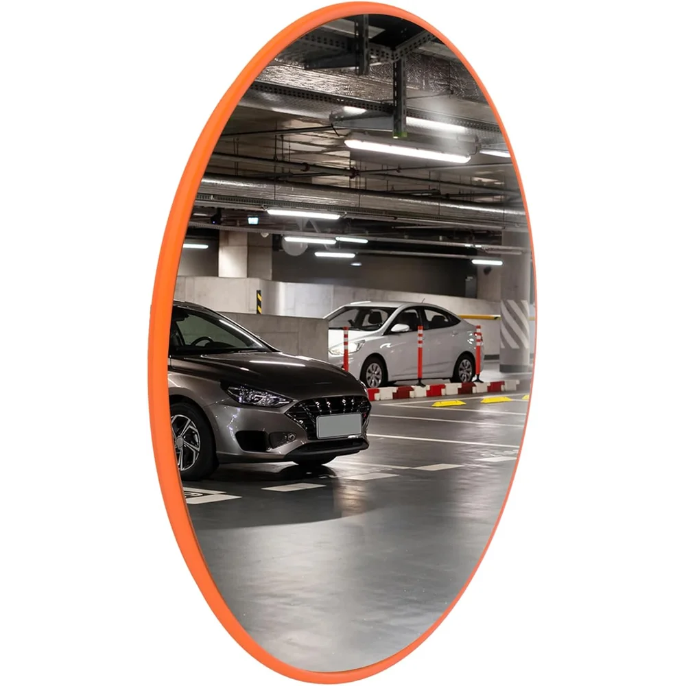 orange convex safety mirror with wide angle view for enhanced visibility