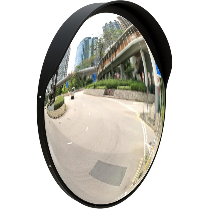 black convex safety mirror for indoor and outdoor facility monitoring and visibility