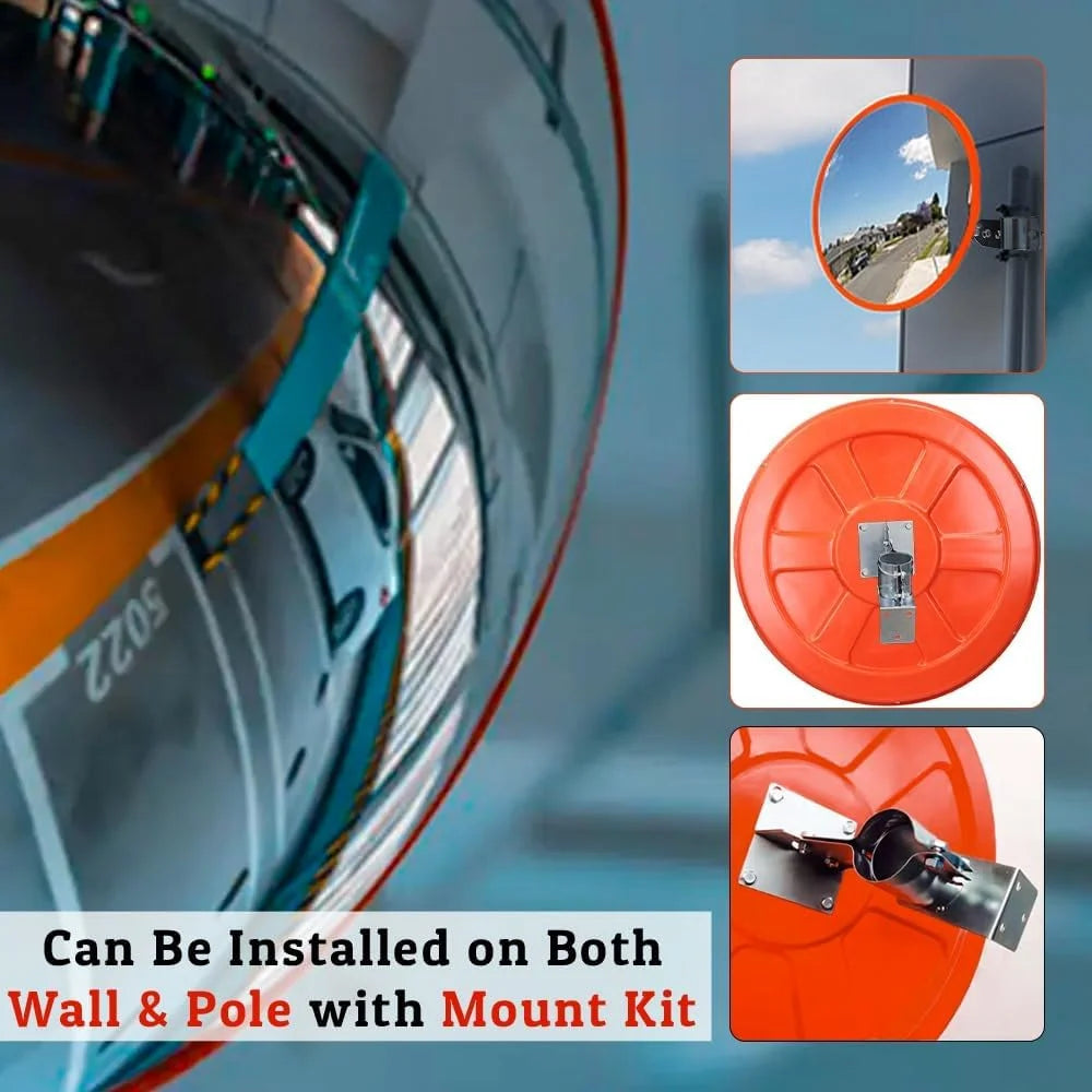 orange security convex mirror for commercial facilities and workplace monitoring