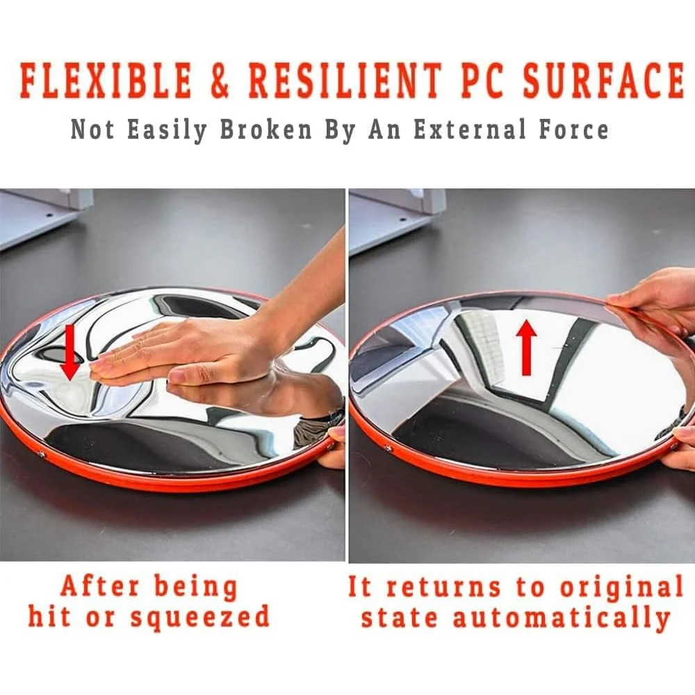 orange security convex mirror for commercial facilities and workplace monitoring