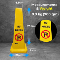 yellow four sided no parking cone for high visibility parking control