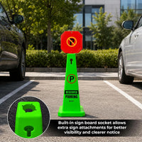 green parking guidance cone for directing vehicles to reserved spaces
