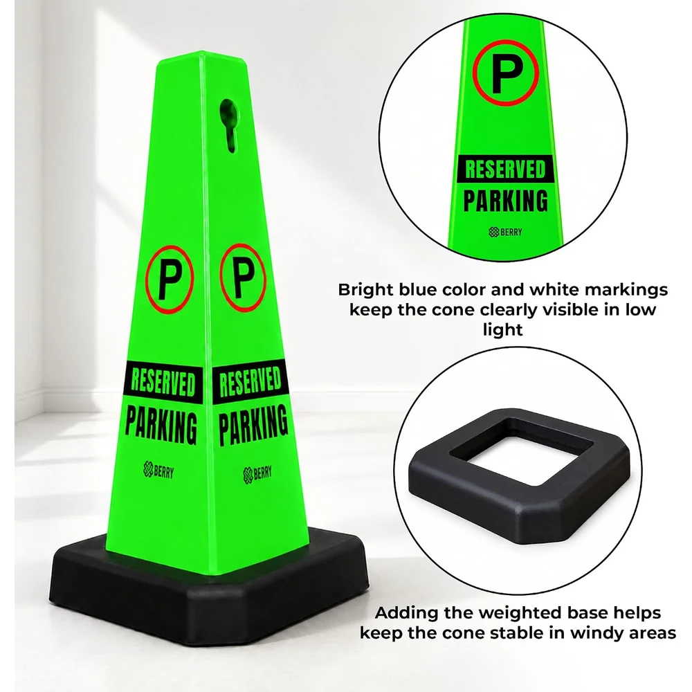 green parking cone with weighted base for reserved parking areas
