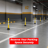 yellow heavy duty parking bollard with reflective finish