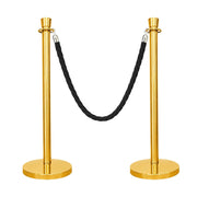 Gold Crowd Control Stanchions 100cm with 1.5m Black Twisted Rope, Luxury Queue Barrier Posts for Hotels, Events, Airports & VIP Areas