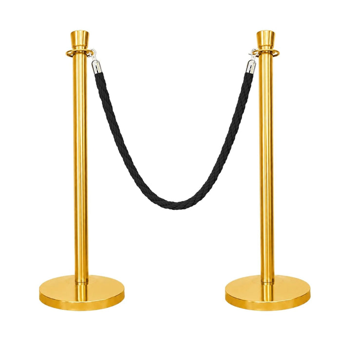 Gold Crowd Control Stanchions 100cm with 1.5m Black Twisted Rope, Luxury Queue Barrier Posts for Hotels, Events, Airports & VIP Areas
