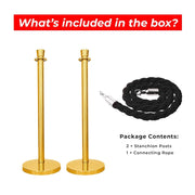 Gold Crowd Control Stanchions 100cm with 1.5m Black Twisted Rope, Luxury Queue Barrier Posts for Hotels, Events, Airports & VIP Areas