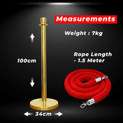 Gold Crowd Control Stanchions 100cm with 1.5m Red Velvet Rope