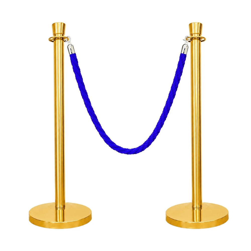 Gold Crowd Control Stanchions 100cm with 1.5m Blue Twisted Rope