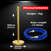 Gold Crowd Control Stanchions 100cm with 1.5m Blue Twisted Rope