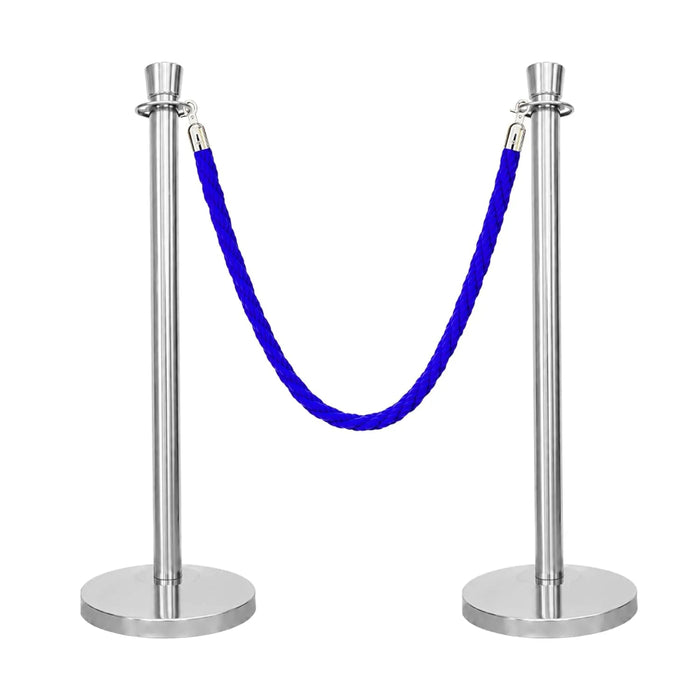 Silver Crowd Control Stanchions 100cm with 1.5m Blue Twisted Rope