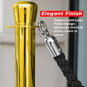 Gold Crowd Control Stanchions 100cm with 1.5m Black Twisted Rope, Luxury Queue Barrier Posts for Hotels, Events, Airports & VIP Areas