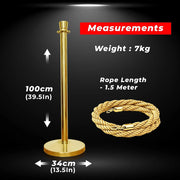 Gold Rope Queue Barriers – 100cm Posts